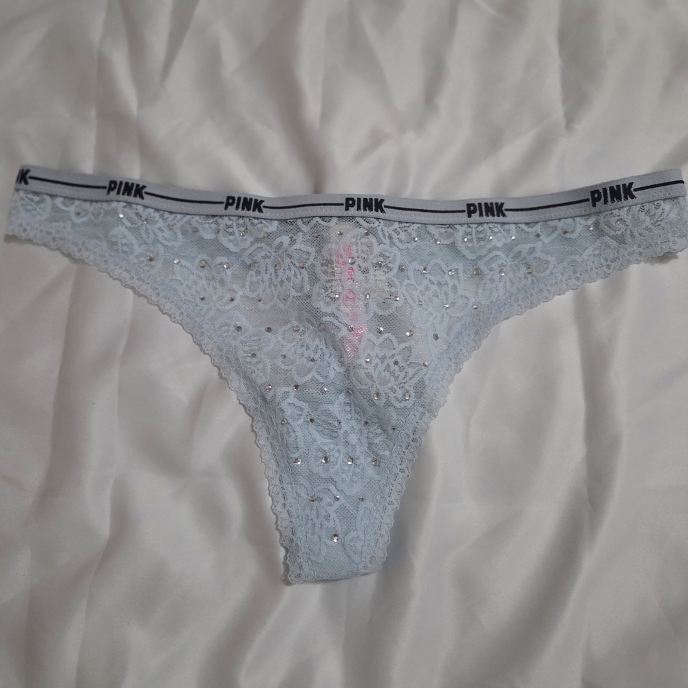 PINK Victoria's Secret Sky Blue Lace Thong